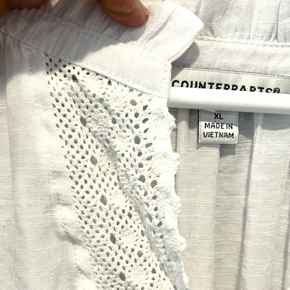 Counterparts White Long Sleeve Peasant Blouse with Lace Women’s Size XL NWOT - Picture 3 of 11